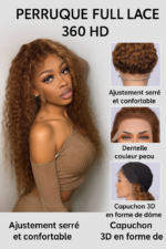 Perruque bouclée Lace Front 360 sur mannequin