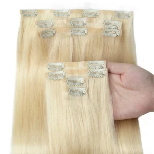 Extensions de cheveux humains à clips PU brillants et soyeux