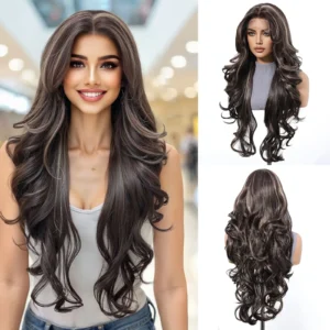 Perruque synthétique ondulée Carla couleur brun chocolat