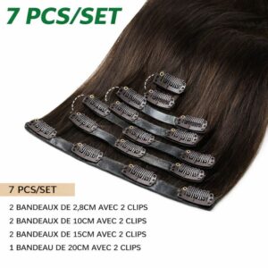Extensions courtes à clips cheveux remy vue de face