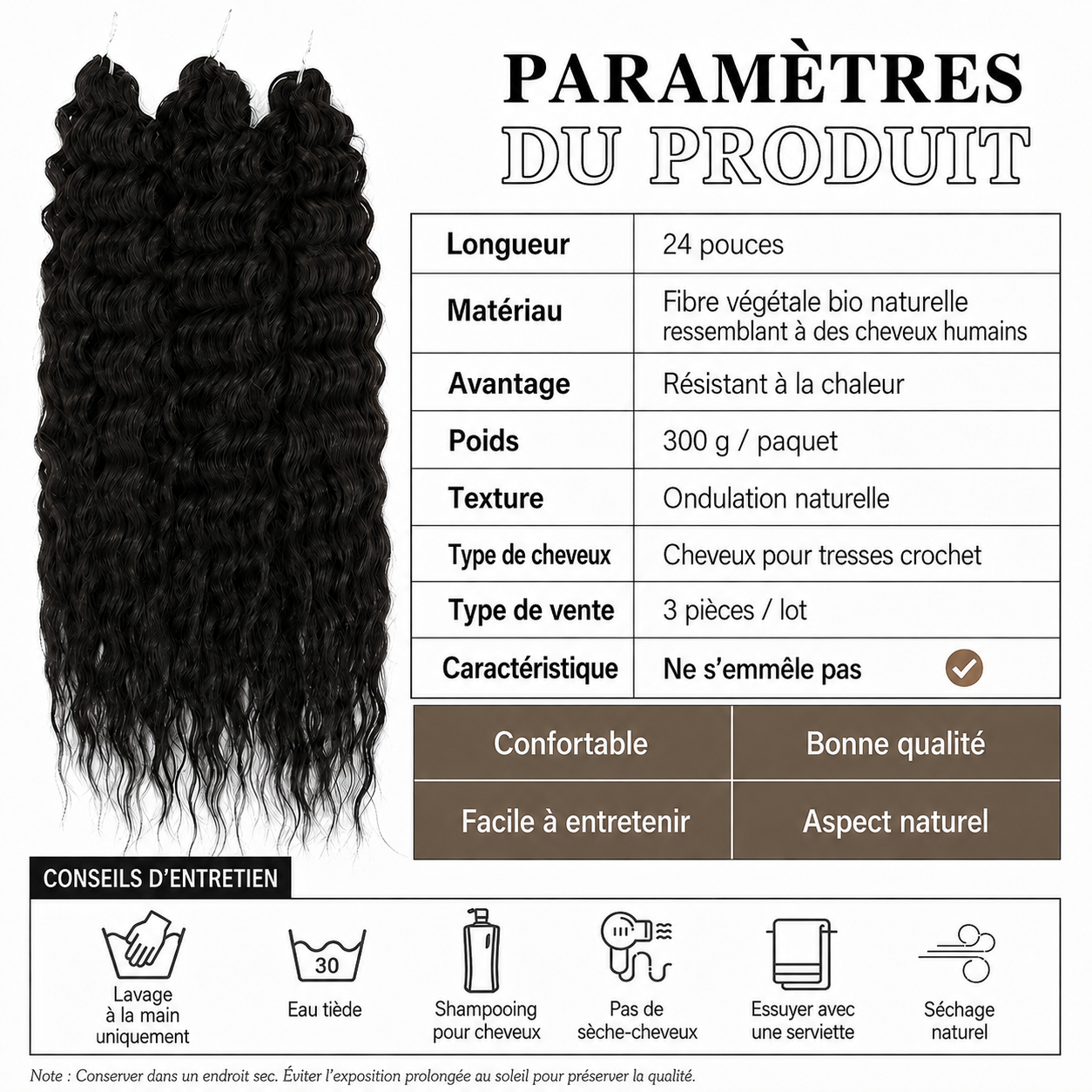 Lot de 3 mèches Crochet Braids Deep Water Twist 61 cm en fibre végétale. – Image 4