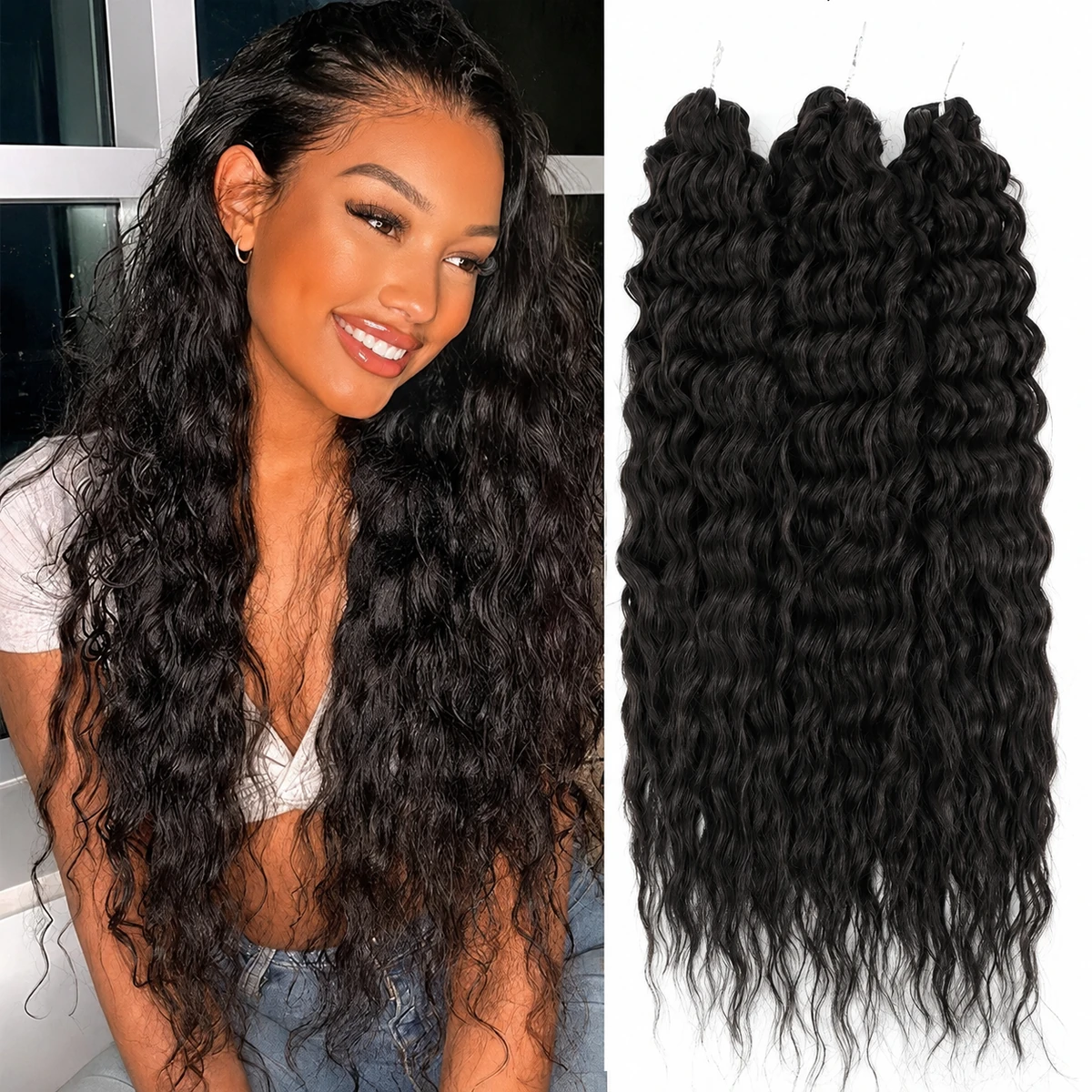 Lot de 3 mèches Crochet Braids Deep Water Twist 61 cm en fibre végétale.