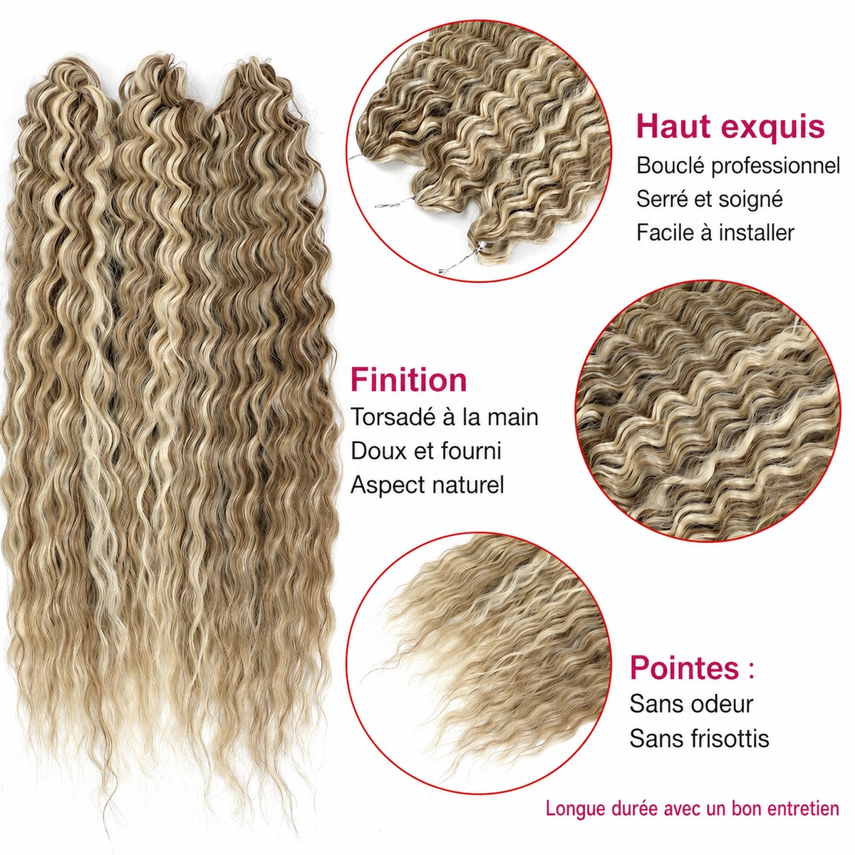 Lot de 3 mèches Crochet Braids Deep Water Twist 61 cm en fibre végétale. – Image 2