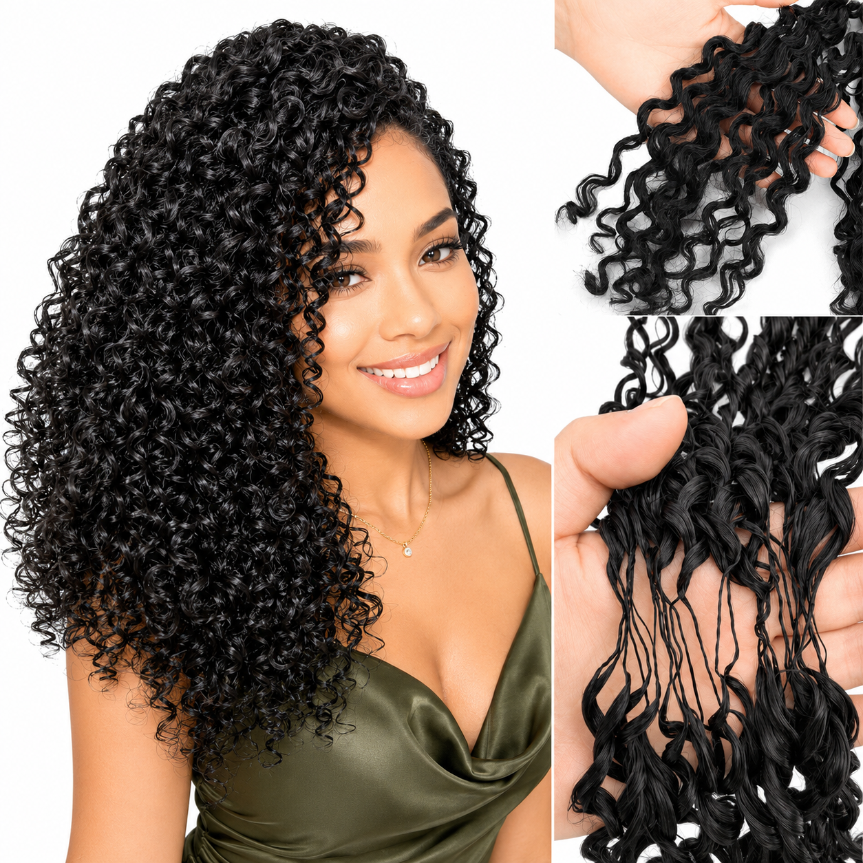 Mèches pour crochet braid Curly, en cheveux naturels birmans, texture bouclée ultra-douce et légère. – Image 3
