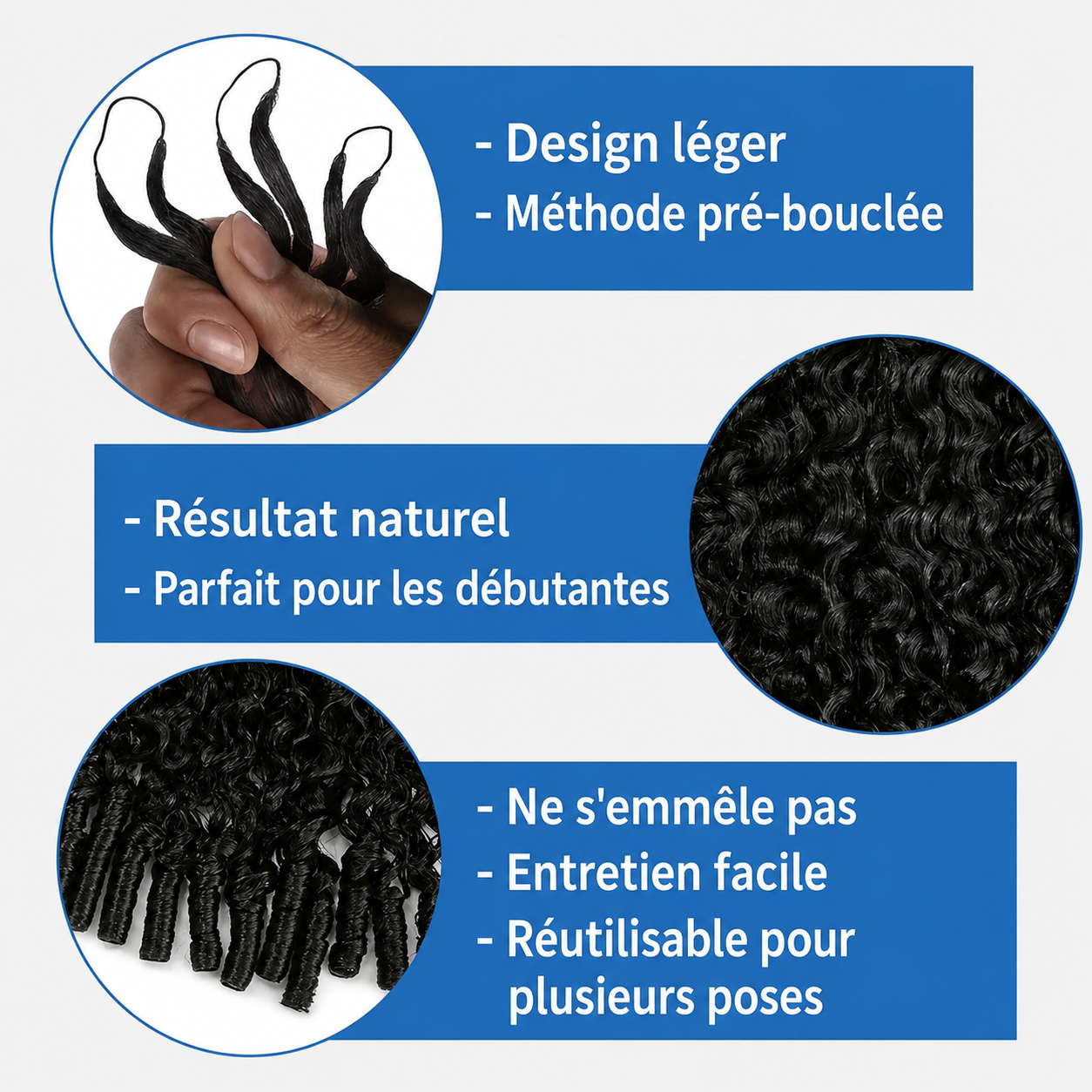 Mèches pour crochet braid Curly, en cheveux naturels birmans, texture bouclée ultra-douce et légère. – Image 2