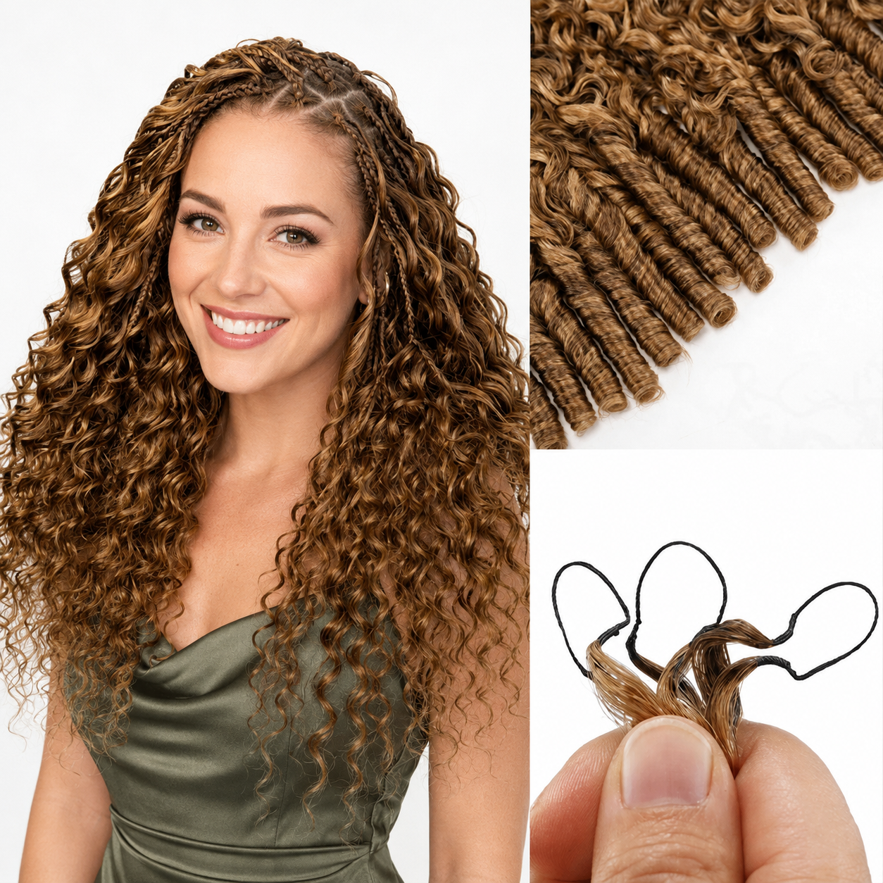Mèches Crochet Braids Burmese Curly en Cheveux Humains – Coloration Méchée – Image 2