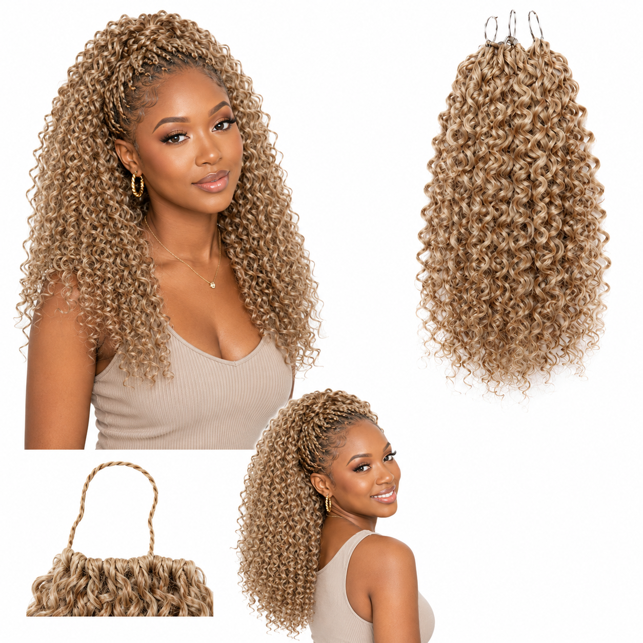 Crochet Braids Kinky Curly en Cheveux Humains – Blond Miel
