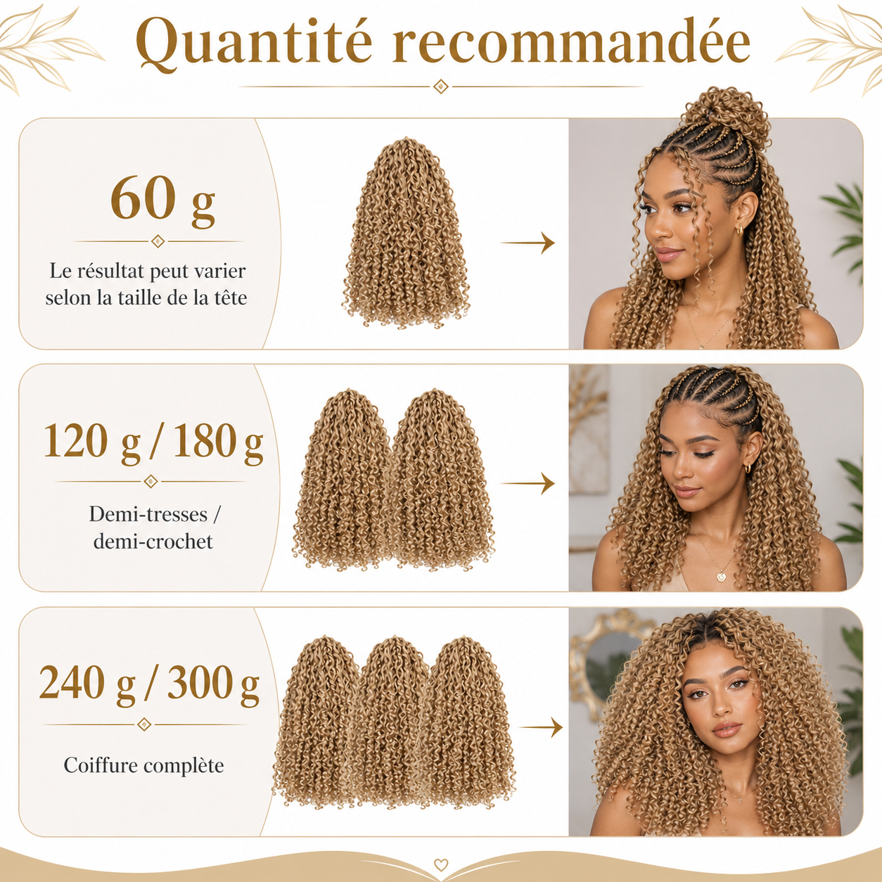 Crochet Braids Kinky Curly en Cheveux Humains – Blond Miel – Image 2