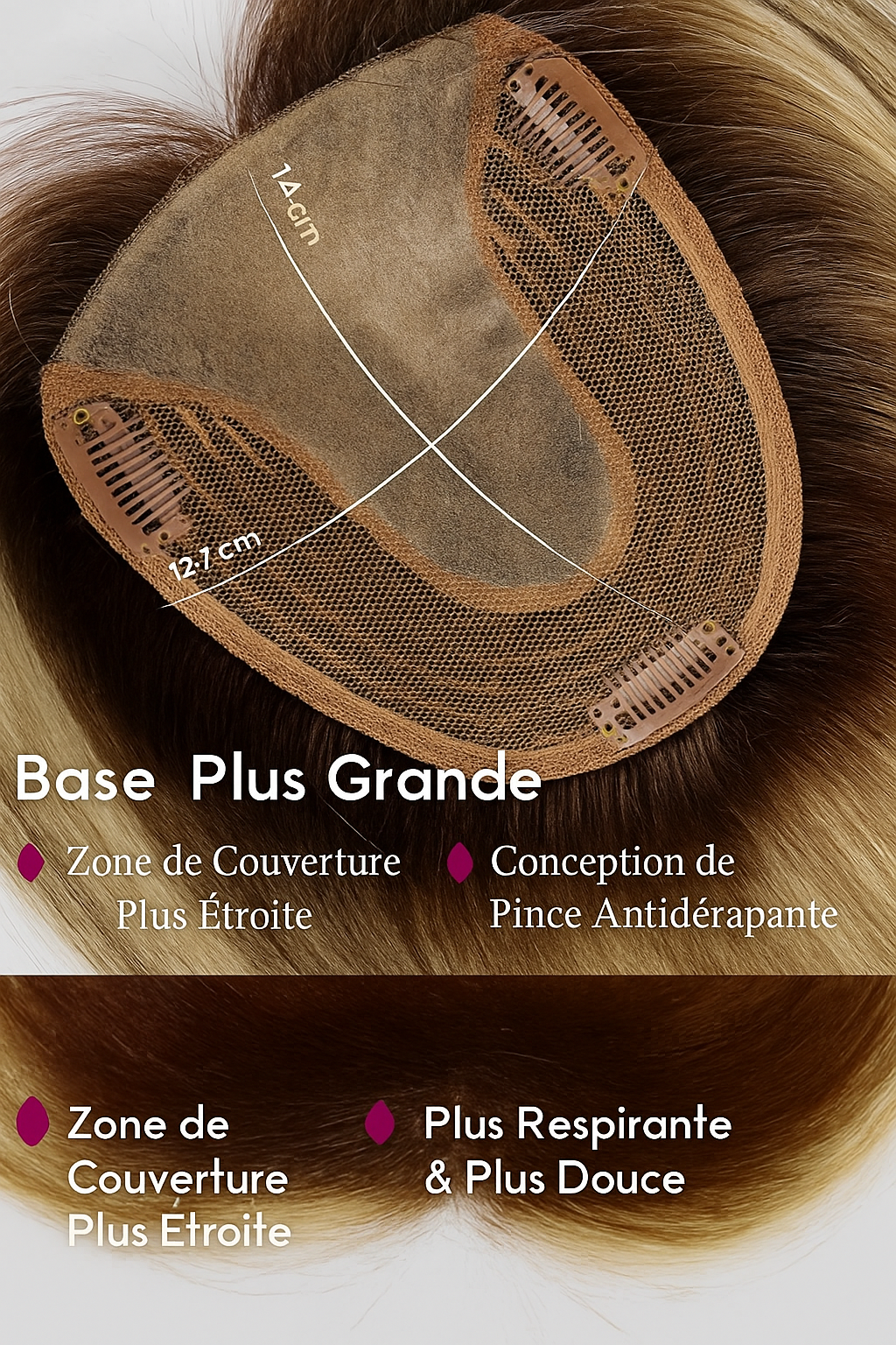 Volumateur capillaire femme en cheveux humains Remy avec frange – Base soie 5x5,5 pouces – Image 2