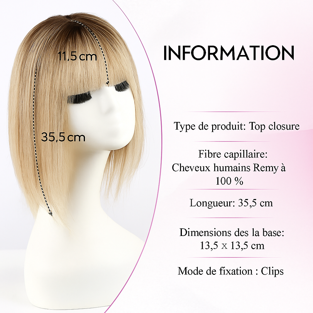 Volumateur capillaire femme en cheveux humains Remy avec frange – Base soie 5x5,5 pouces – Image 3