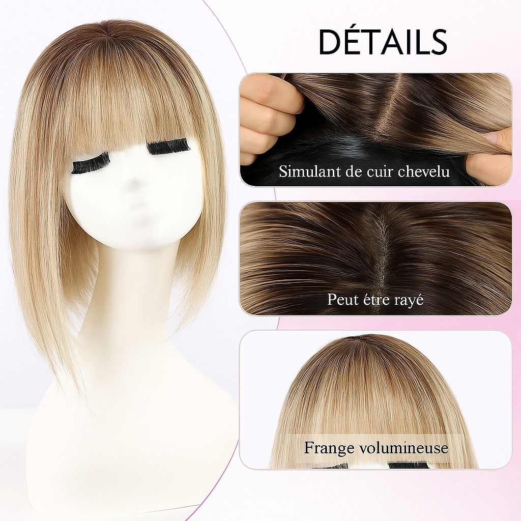 Volumateur capillaire femme en cheveux humains Remy avec frange – Base soie 5x5,5 pouces – Image 4